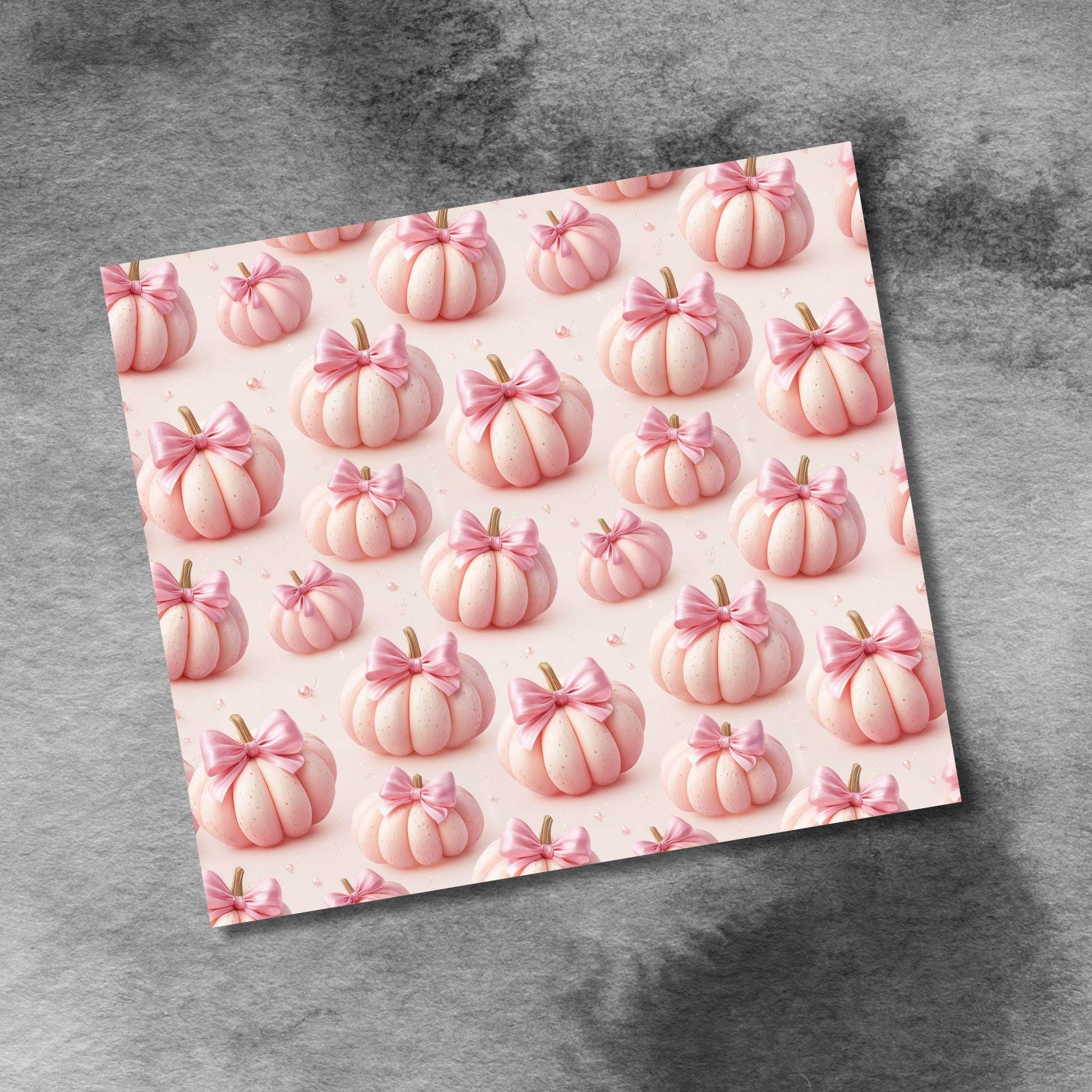 Coquette Pink Bows & Fall Pumpkins 20oz Skinny Tumbler Seamless Sublimation Design Templates, Tumbler Straight PNG Digital Download