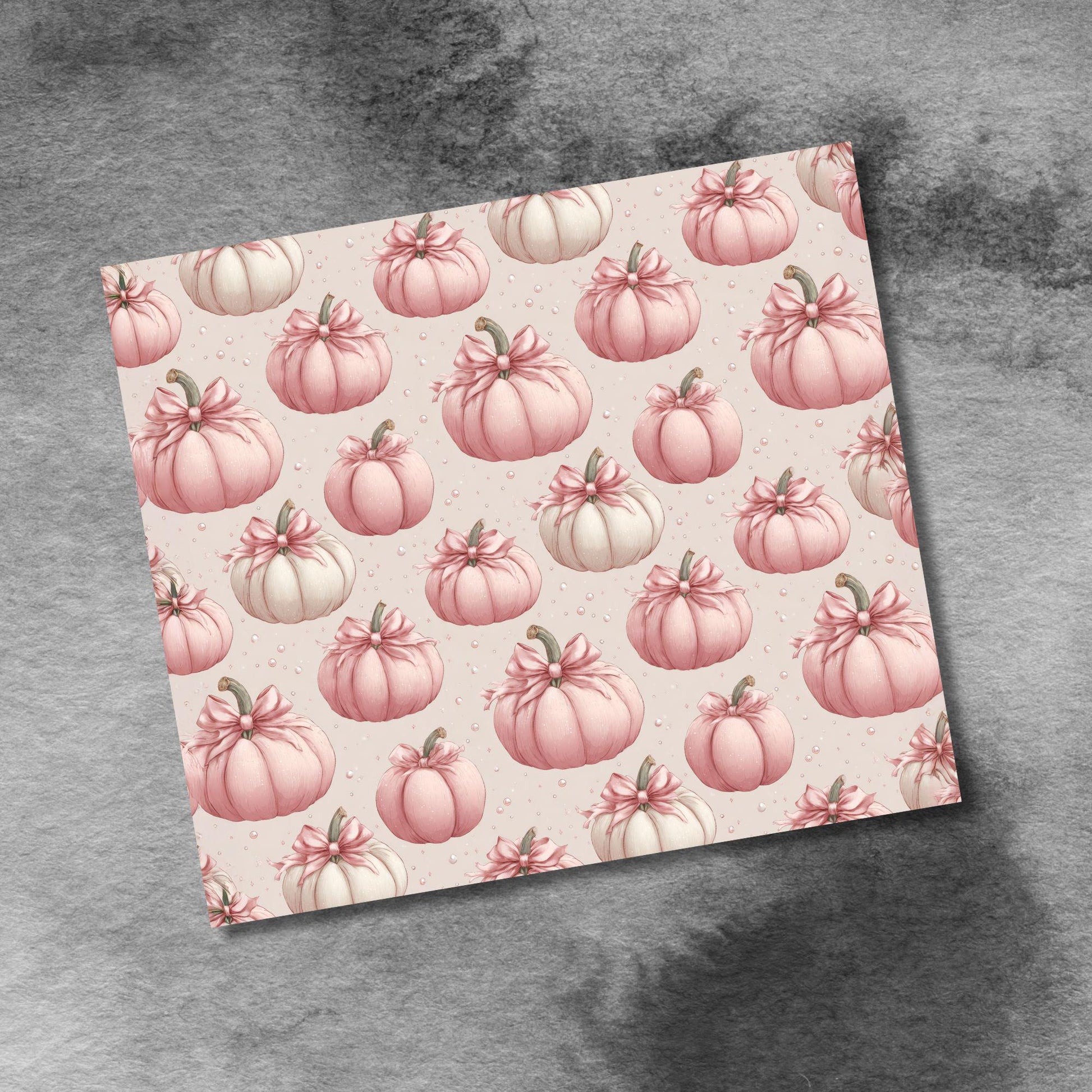 Coquette Pink Bows & Fall Pumpkins 20oz Skinny Tumbler Seamless Sublimation Design Templates, Tumbler Straight PNG Digital Download