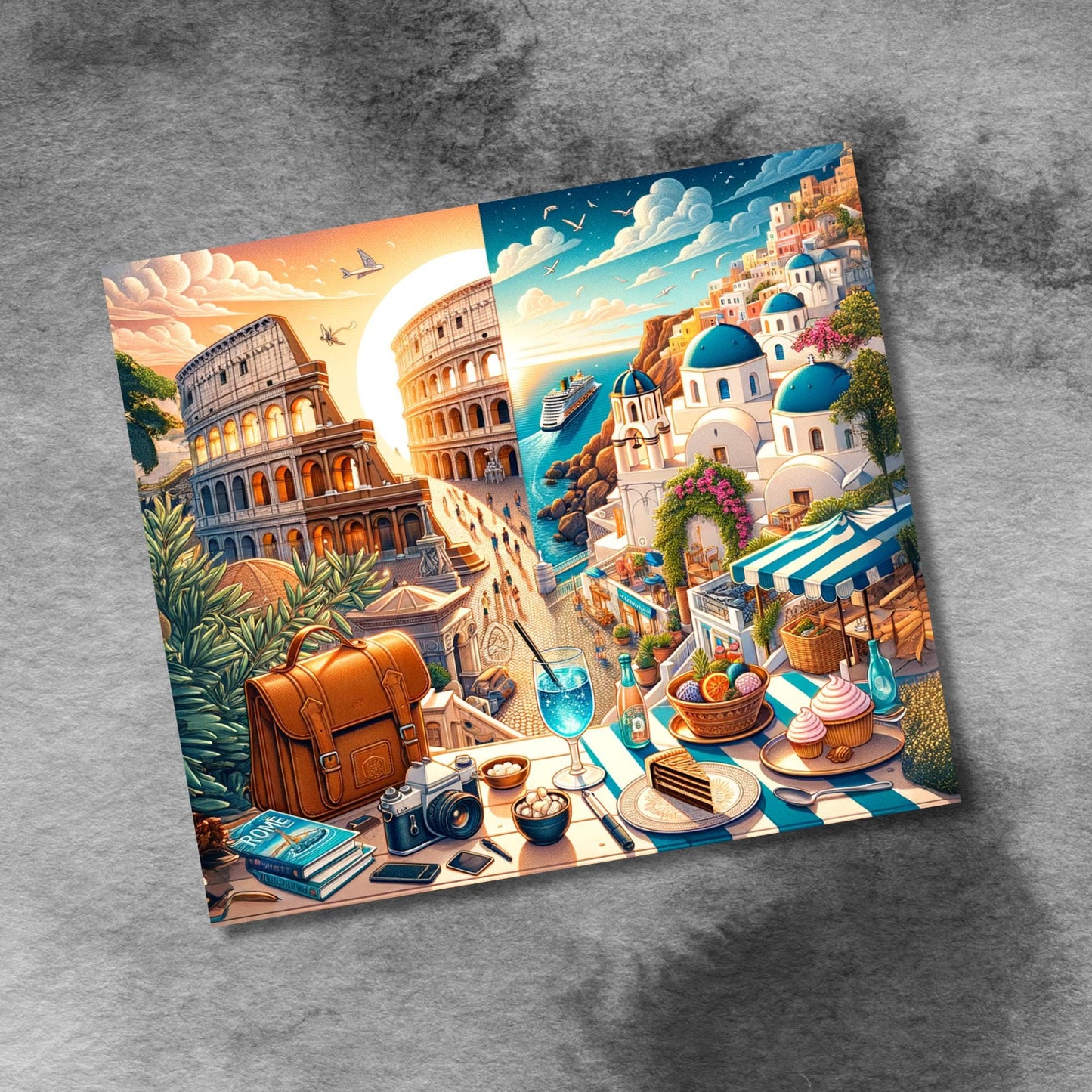 Cruise Time 20 oz Skinny Tumbler Wrap, Seamless Italy Greece Split Cruise Life Vacation Sublimation Design, Digital Download