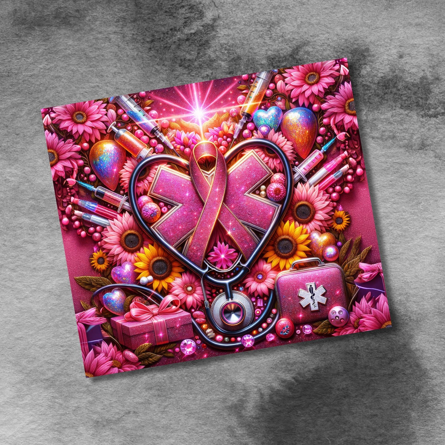 Breast Cancer Pink Ribbon Nurse Medical 20oz Skinny Tumbler Seamless Sublimation Design Digital Download PNG, Awareness Tumbler