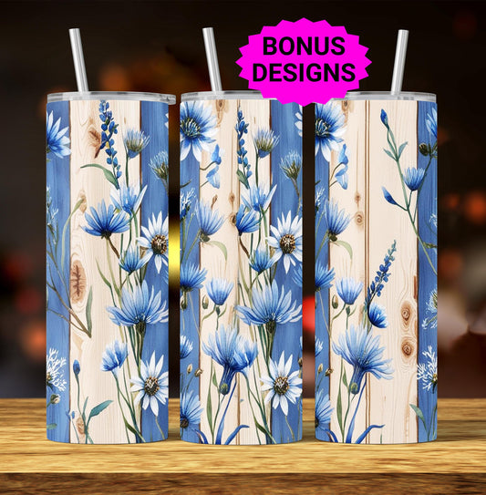 Rustic Floral Western Southwest 20oz Skinny Tumbler, Seamless Cowgirl Floral Country Western 20 oz Straight Skinny Tumbler Wrap PNG