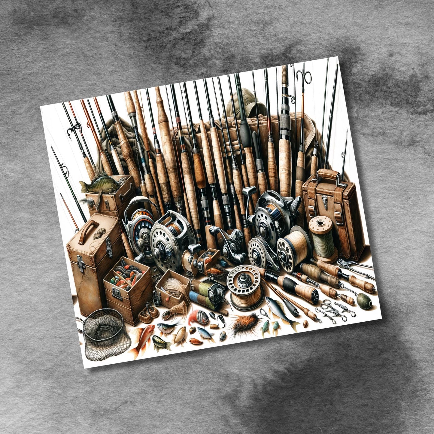 Vintage Fishing Poles & Lures Tumbler Wrap 20 oz Skinny Seamless Sublimation Design Template, Fisherman Gift Digital Download