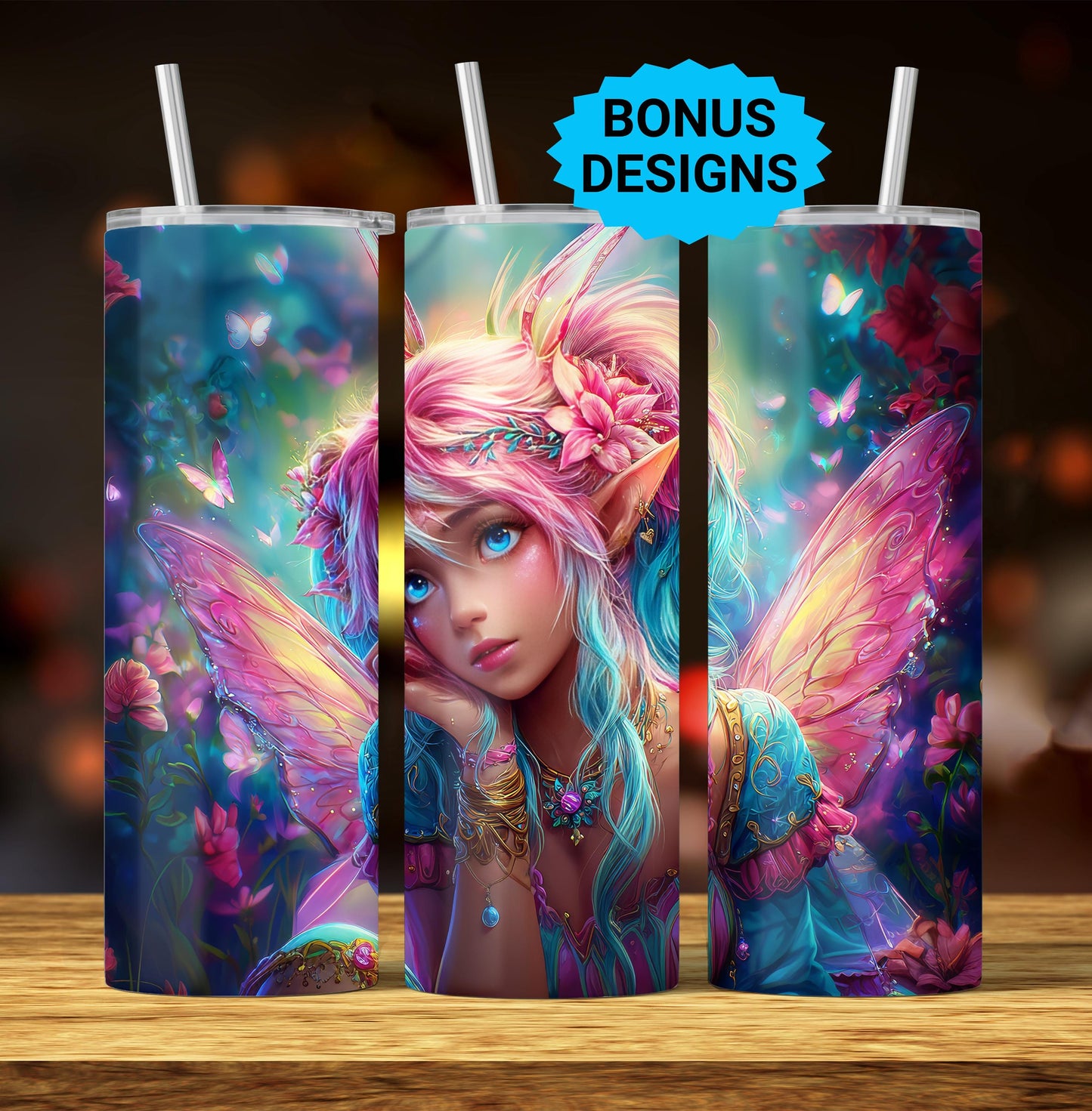 Forest Fairy Magical Fantasy 20oz Skinny Tumbler Seamless Sublimation Design Templates,Straight PNG Digital Download