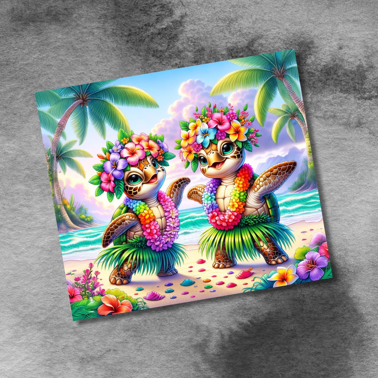 Baby Sea Turtles Hula Dancing 20oz Tumbler Designs 20oz Skinny Tumbler Sublimation Wrap Template, Tropical Seamless PNG Digital Download