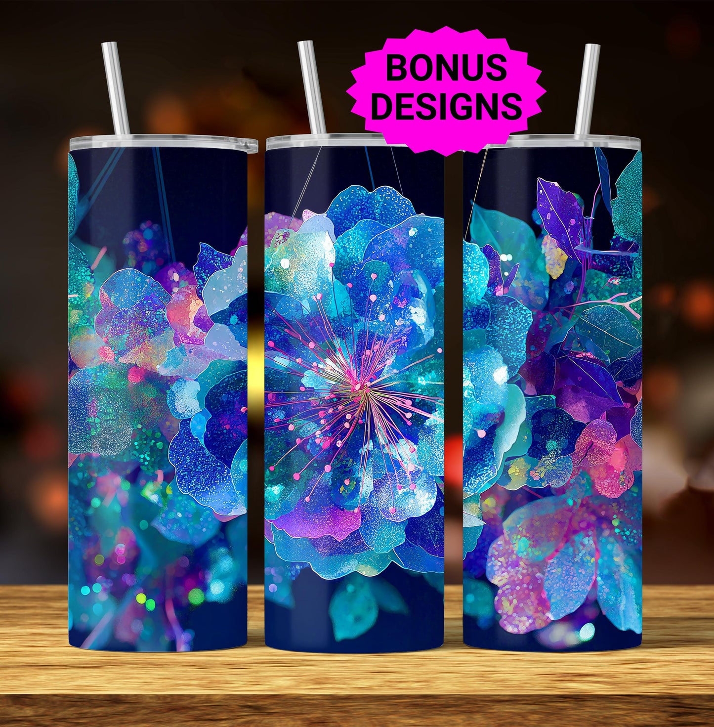 Neon Floral, 20oz Skinny Floral Tumbler PNG Spring Flowers Sublimation Designs, Flower Tumbler Wrap, Digital Download