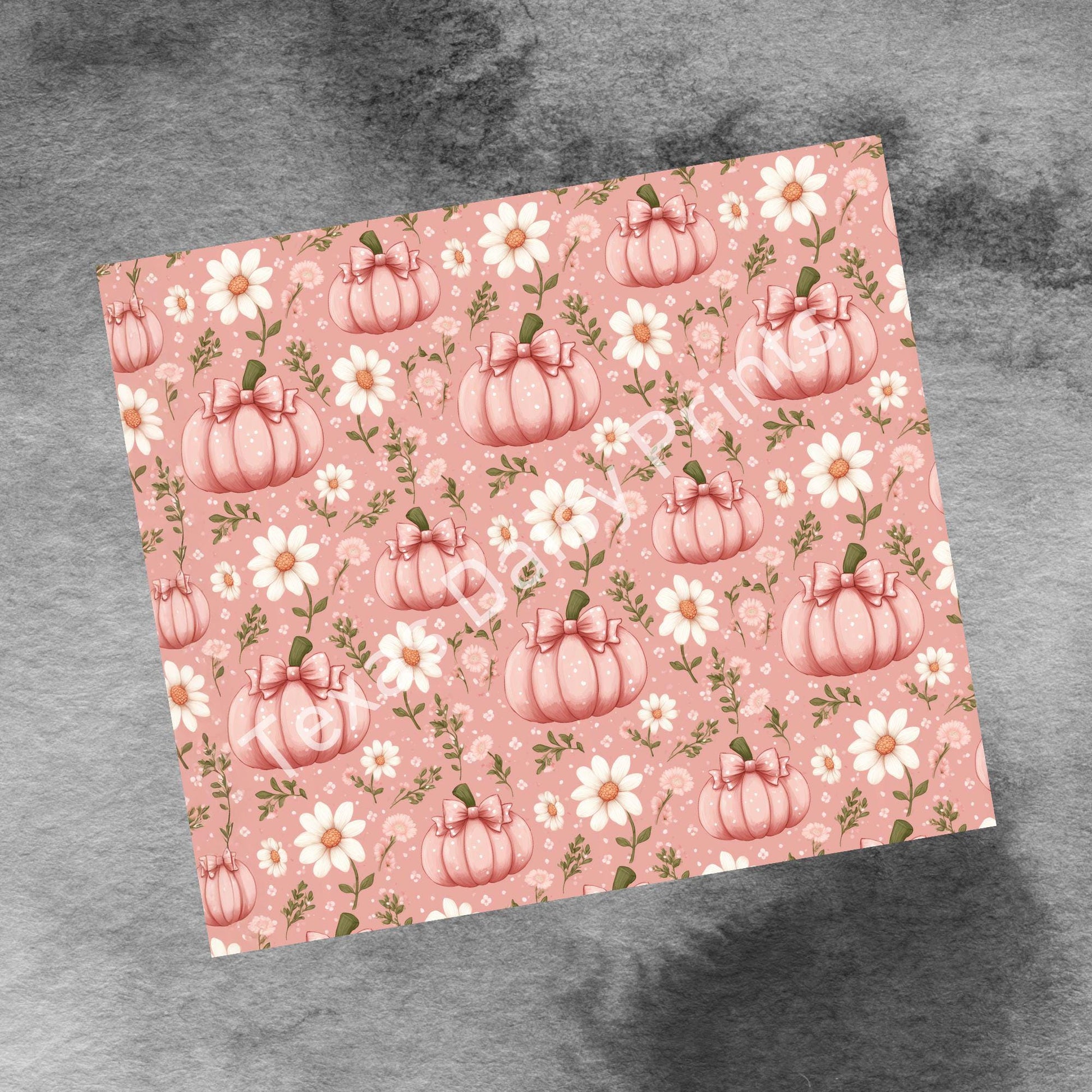Coquette Pumpkins Pink Bows & Daisies 20oz Skinny Tumbler Wrap, Fall Seamless Sublimation Design Templates, Straight PNG Digital Download