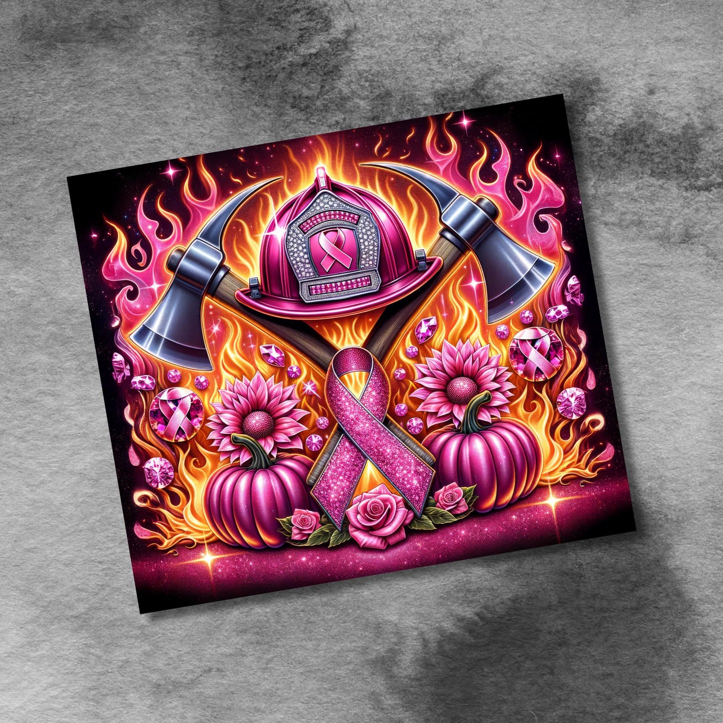 Breast Cancer Pink Ribbon Firefighter 20oz Skinny Tumbler Seamless Sublimation Design Digital Download PNG, Awareness Tumbler