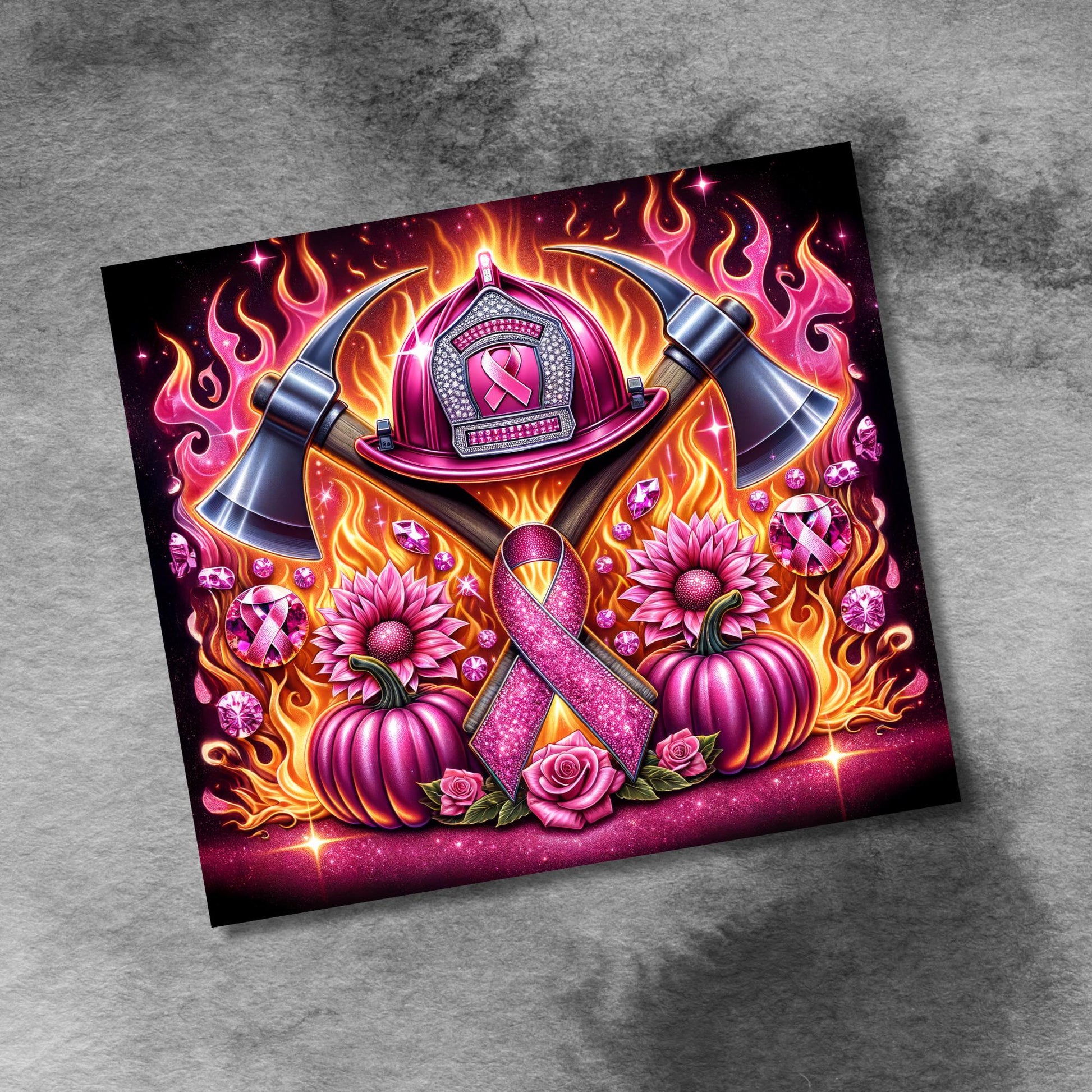 Breast Cancer Pink Ribbon Firefighter 20oz Skinny Tumbler Seamless Sublimation Design Digital Download PNG, Awareness Tumbler