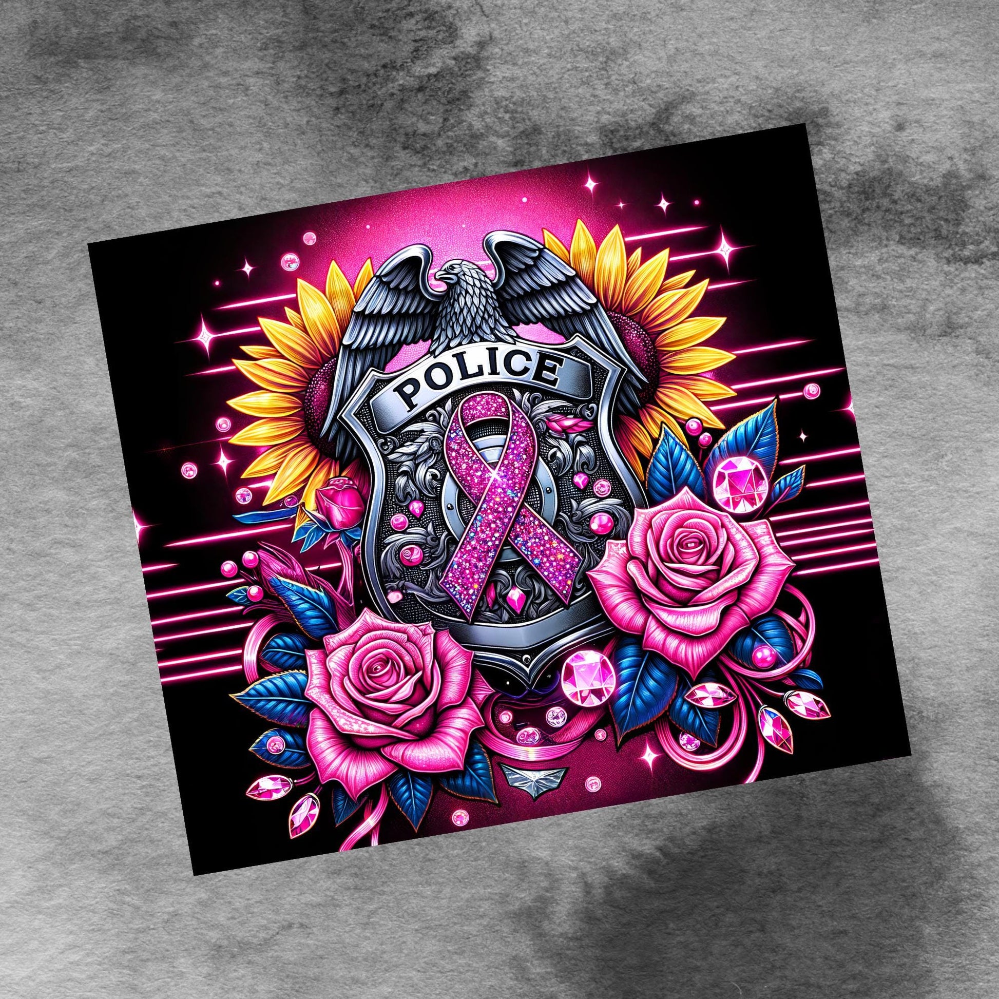 Pink Ribbon Awareness Police 20oz Skinny Tumbler Seamless Breast Cancer Sublimation Design Digital Download PNG, Spring Flower Tumbler