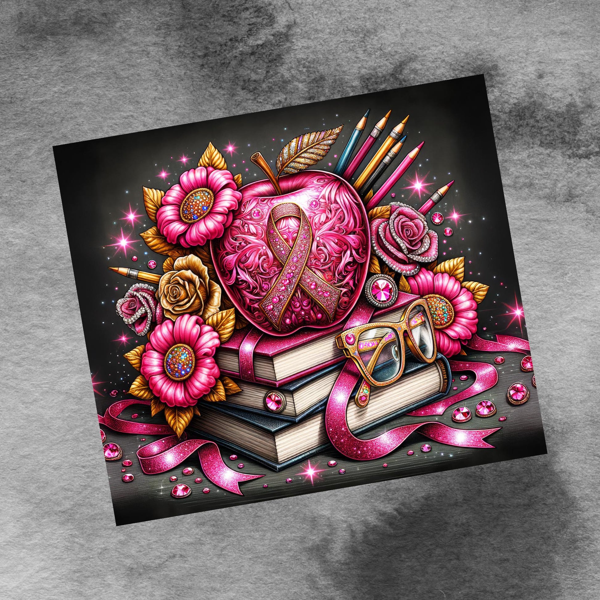 Pink Ribbon Awareness Teacher 20oz Skinny Tumbler Wrap Seamless Breast Cancer Sublimation Design Digital Download PNG