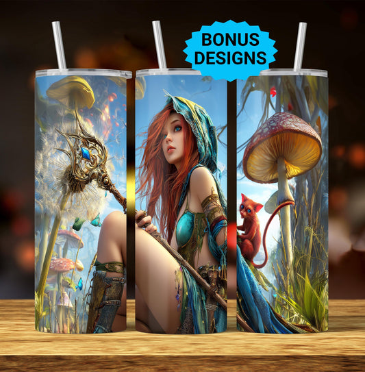 Forest Fairy Magical Fantasy 20oz Skinny Tumbler Seamless Sublimation Design Templates, MTG Fairy Straight PNG Digital Download