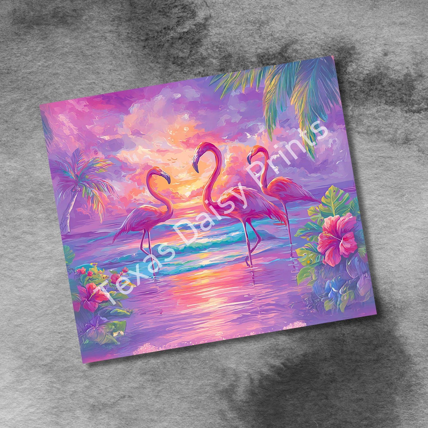 Flamingos Sunset 20 oz Skinny Tumbler Sublimation, Watercolor Flamingo Tumbler Wrap Design For Straight Tumbler, PNG File, Digital