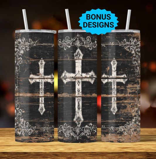 Christian Western Cross Skinny Tumbler 20oz, Christian Faith 20 oz Sublimation Digital Design, Christian PNG Digital Download