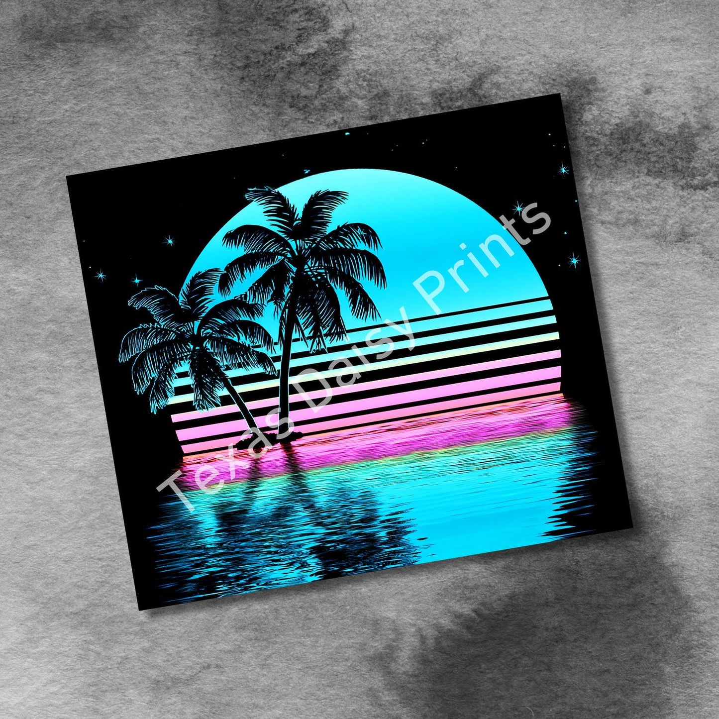 Beach Sunset 20oz Skinny Tumbler Sublimation Templates, Miami Neon Palm Trees Tropical Seamless Straight PNG Digital Download