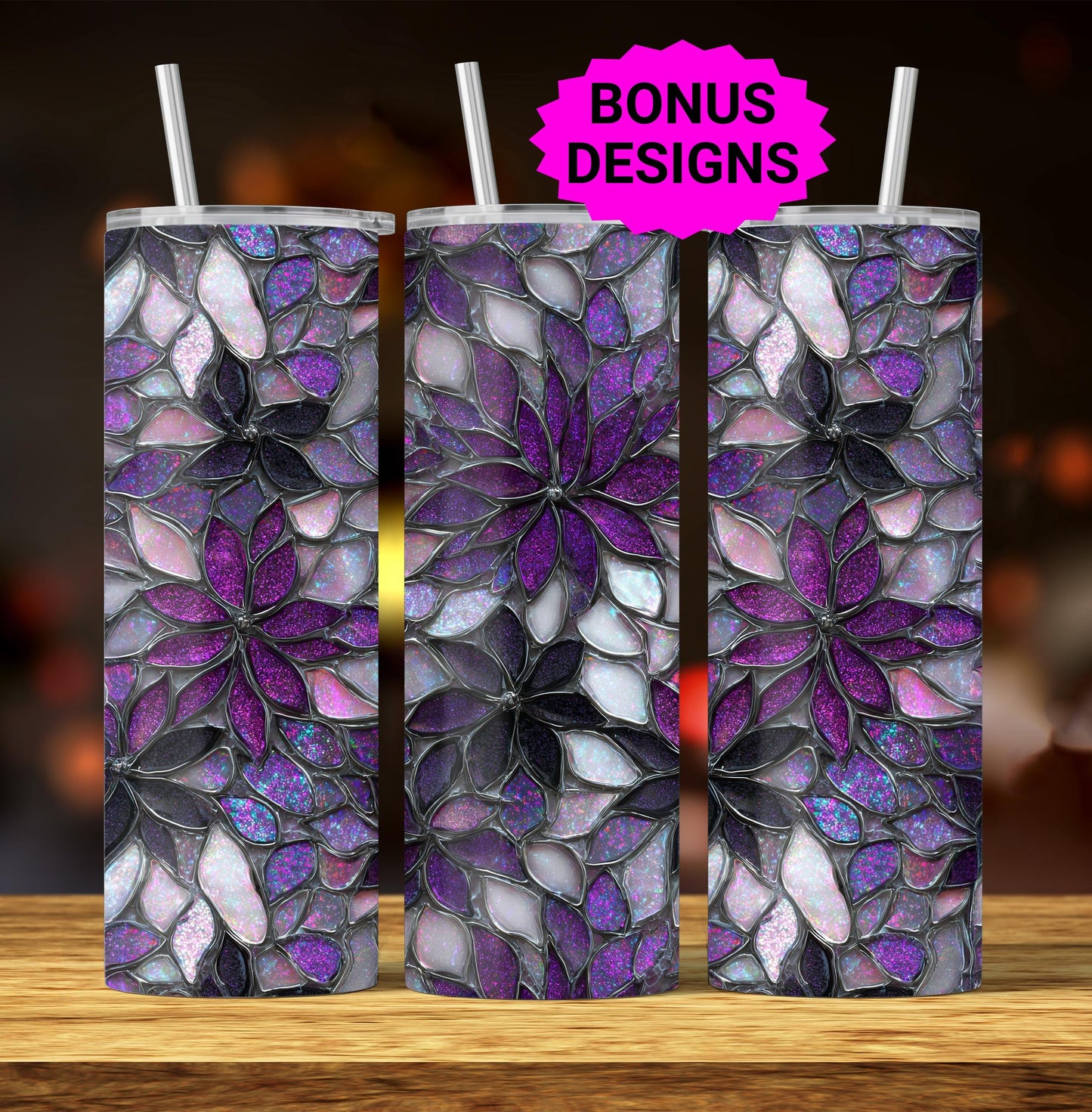 3D Spring Flowers Stained Glass 20oz Skinny Tumbler Wrap Png Tumbler Spring Flowers Tumbler Wrap Png Seamless Sublimation Design