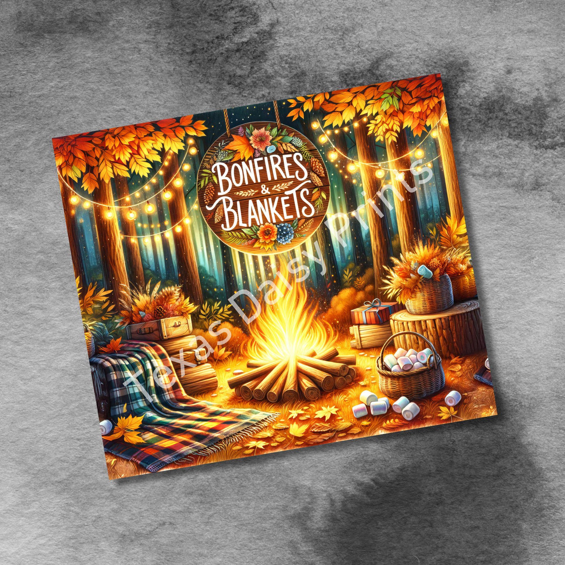 Fall Camping Bonfires & Blankets 20oz Skinny Tumbler Seamless Sublimation Design Templates, Tumbler Straight PNG Digital Download