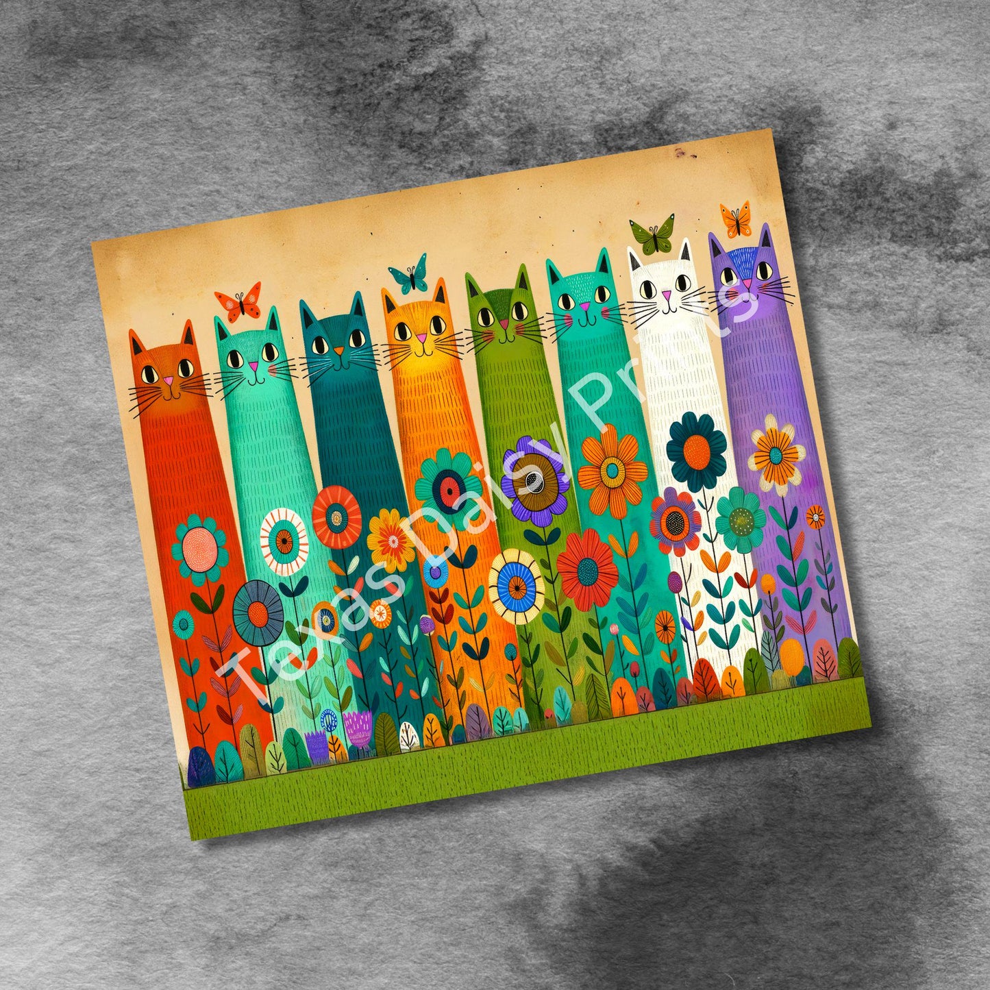 Funny Tall Cats 20oz Skinny Tumbler, Cat Lover Seamless Sublimation Design Templates, Colorful Cats Tumbler Straight PNG Digital Download