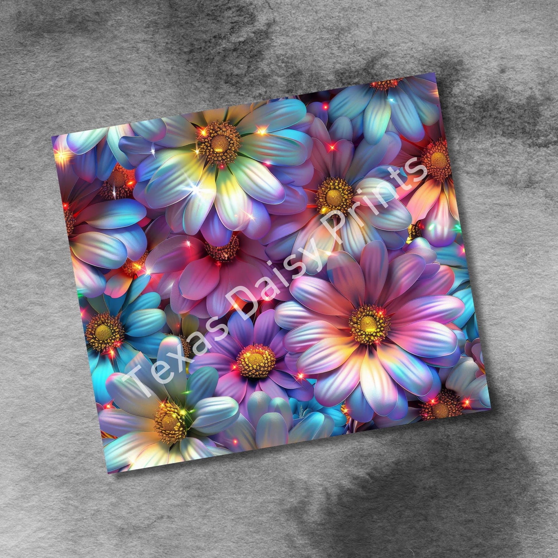 3D Daisy Sparkle Spring Flowers 20oz Tumbler Wrap Png Tumbler, Rainbow Spring Floral Tumbler Seamless Sublimation Design