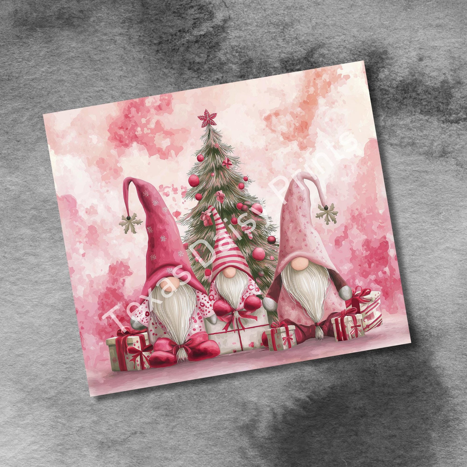 Cute Christmas Gnomes 20oz Tumbler Wrap, Pink Christmas Trees Png, Holiday Christmas Tumbler Png, 20oz Seamless Wrap, Digital Download