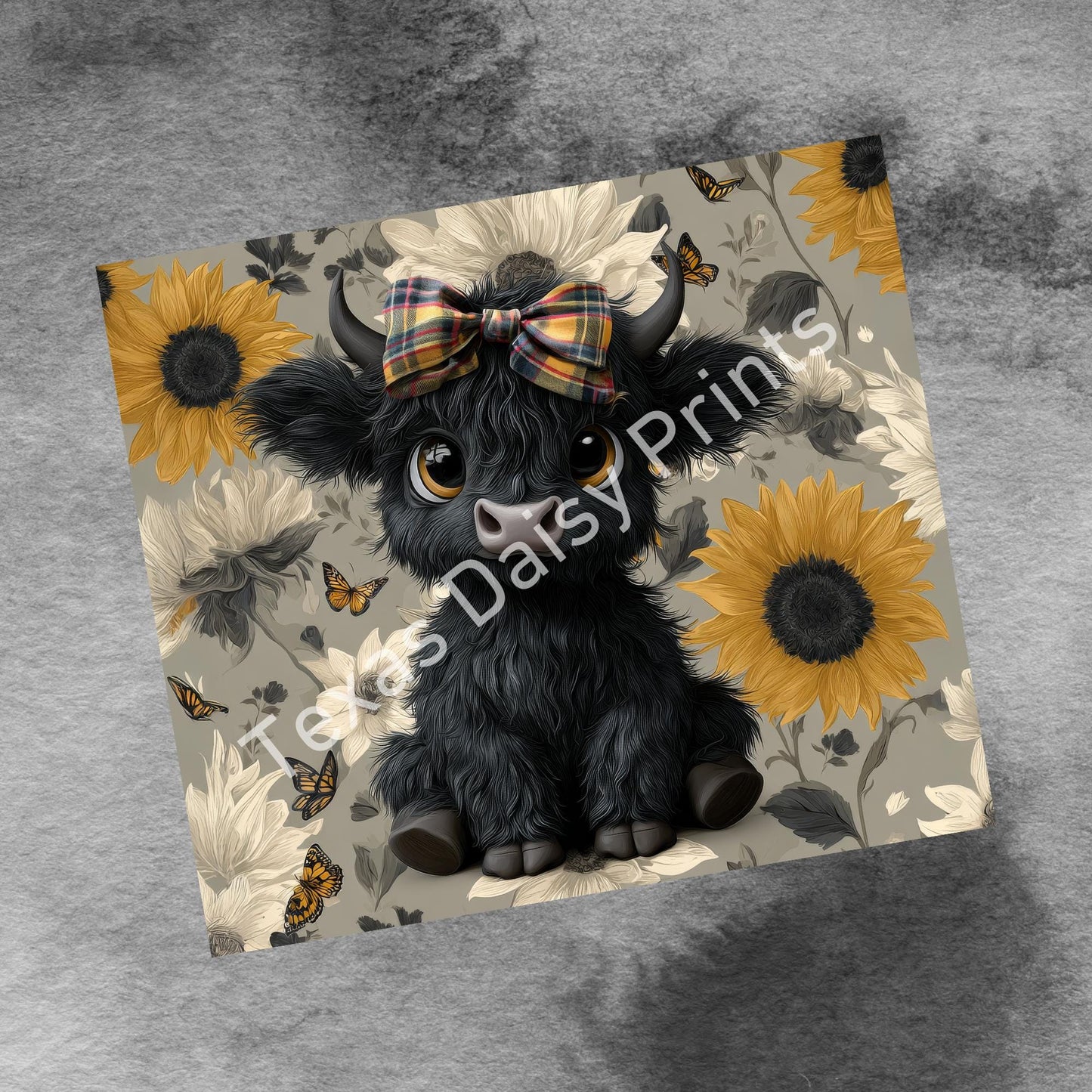 Cute Highland Cow Fall Sunflowers, 20 oz Tumbler Wrap Fall Boho Flowers 20oz Skinny Sublimation Tumbler Design, Cow Lover Tumbler Seamless