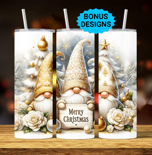 Cute Gnomes Merry Christmas 20oz Tumbler Wrap, Winter Christmas Trees Png, Tumbler Png, 20oz Seamless Wrap, Digital Download