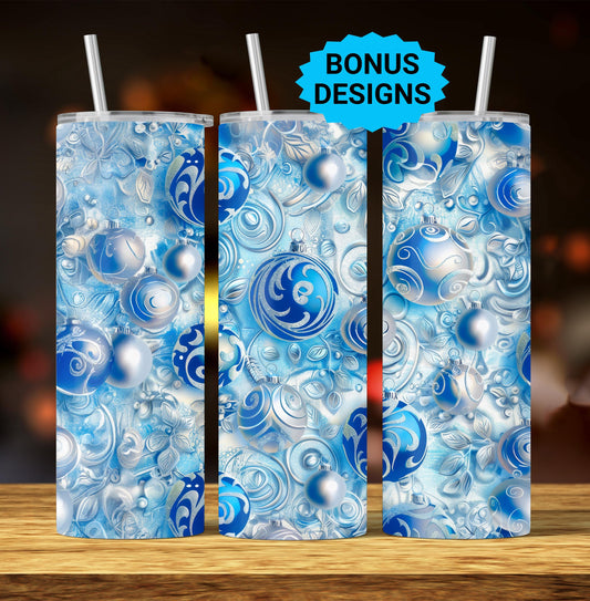 Winter Snowflake Ornaments 20oz Skinny Tumbler Wrap Design PNG, Holiday Seamless 20oz Sublimation Wrap, Digital Download
