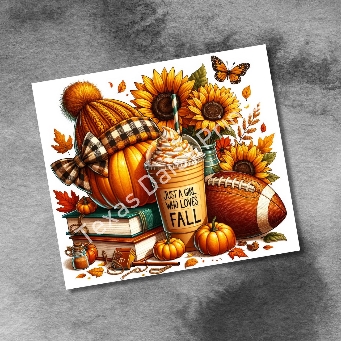 Just a Girl Who Loves Fall Tumbler Wrap, Seamless Books Football Sunflower 20oz Skinny Tumbler Sublimation Design PNG, Design Sublimation