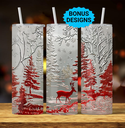 Winter Deer Tumbler Wrap 20oz Skinny Tumbler Sublimation, Seamless Christmas Hunting Season Tumbler, PNG File Digital ONLY