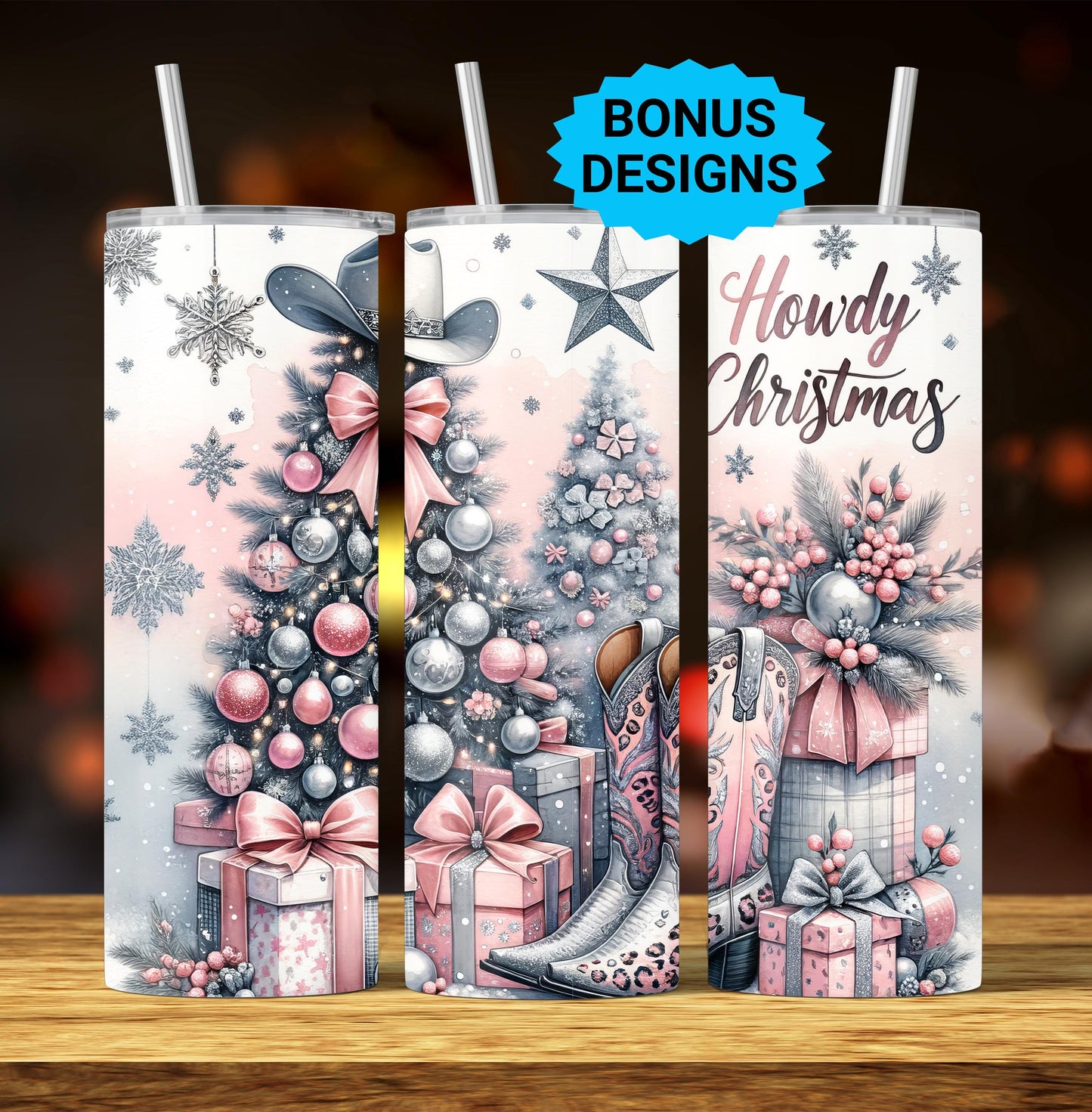 Country Western Christmas 20oz Skinny Tumbler Wrap, Seamless Digital Download PNG, Howdy Christmas Country Christmas Sublimation Design