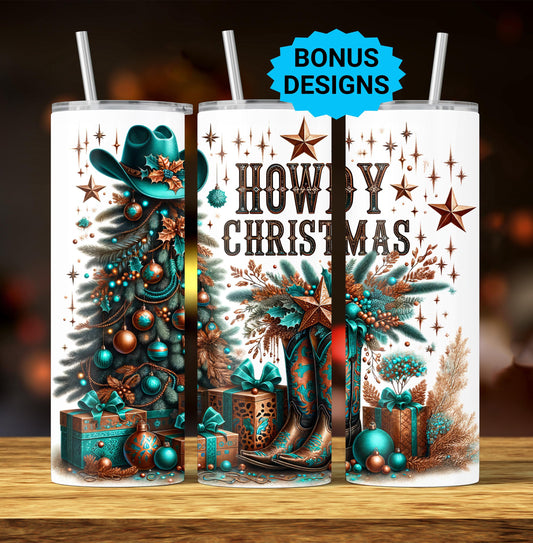 Seamless Country Western Christmas 20oz Skinny Tumbler Wrap, Digital Download PNG, Howdy Christmas Country Christmas Sublimation Design