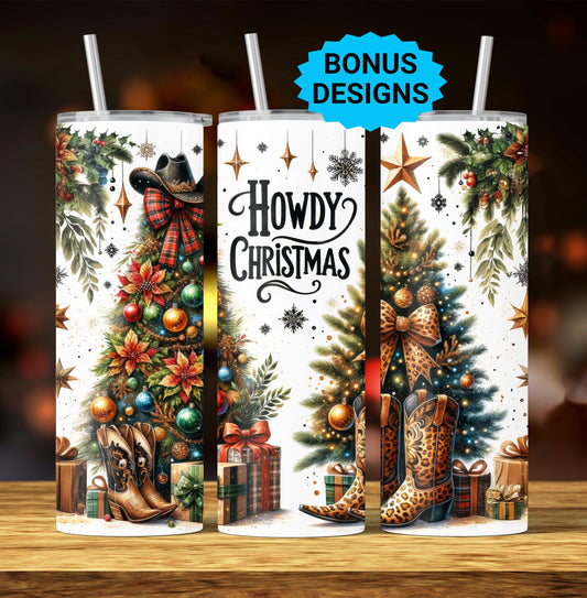Seamless Country Western Christmas 20oz Skinny Tumbler Wrap, Digital Download PNG, Howdy Christmas Country Christmas Sublimation Design