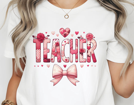 Coquette Teacher Valentines Theme Png, T-Shirt Design, Bows and Hearts png, Back to School Sublimation Digital Download