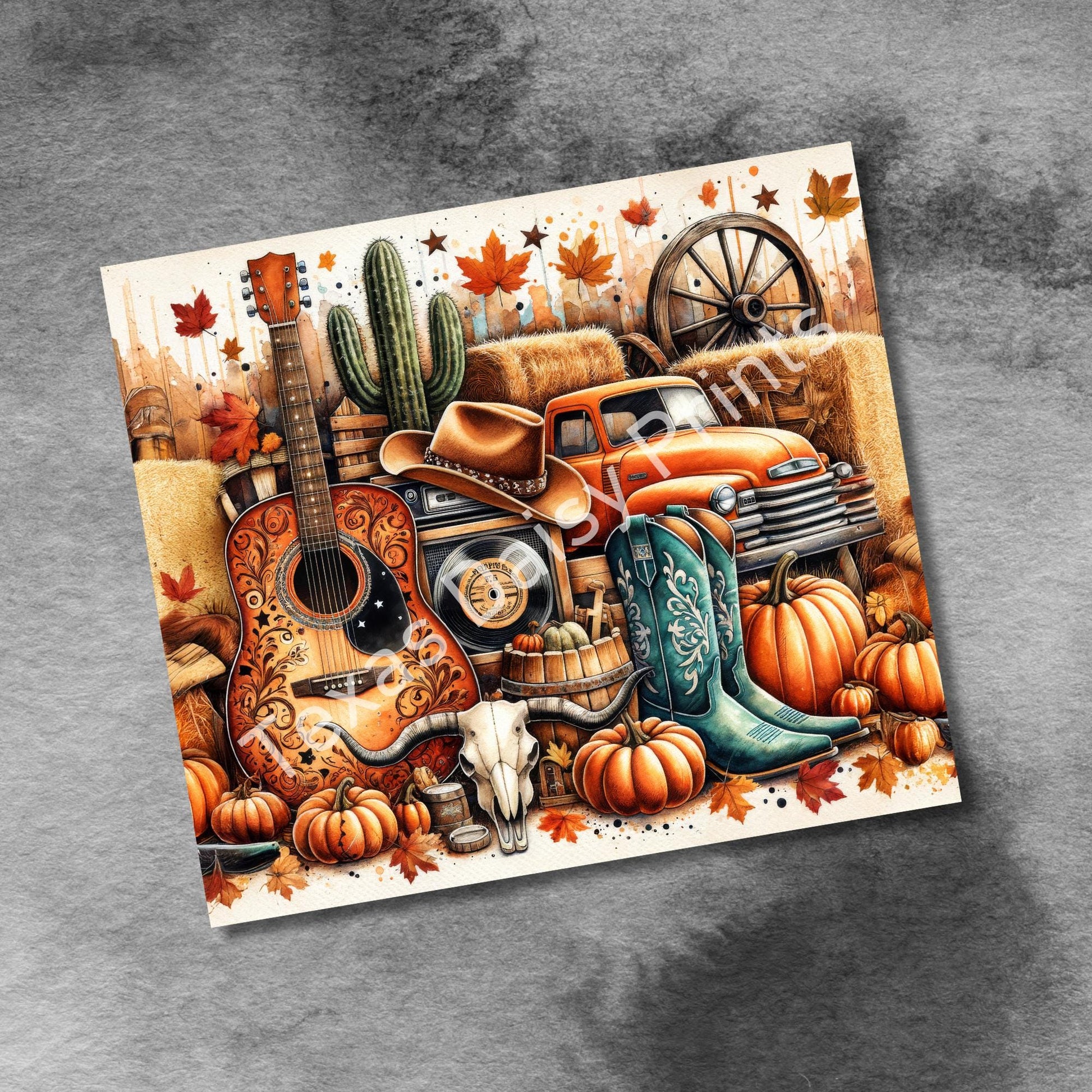 Western Pumpkin Fall Tumbler Wrap PNG, 20oz Skinny Seamless Sublimation Tumbler Design, Rustic Vintage Truck Design, Digital Download