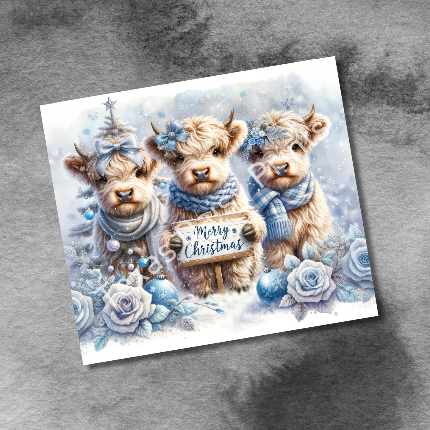 Cute Winter Merry Christmas Highland Cow 20oz Tumbler Wrap, Christmas Trees Presents Png, Tumbler Png, 20oz Seamless Wrap, Digital Download