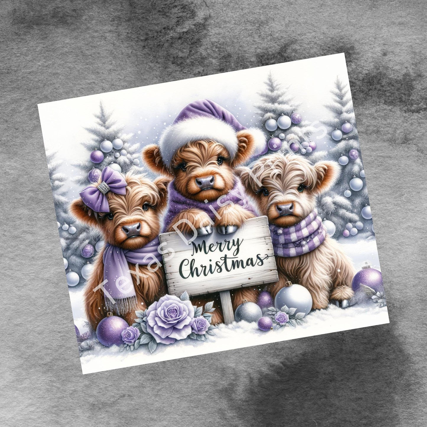 Cute Winter Merry Christmas Highland Cow 20oz Tumbler Wrap, Christmas Trees Presents Png, Tumbler Png, 20oz Seamless Wrap, Digital Download