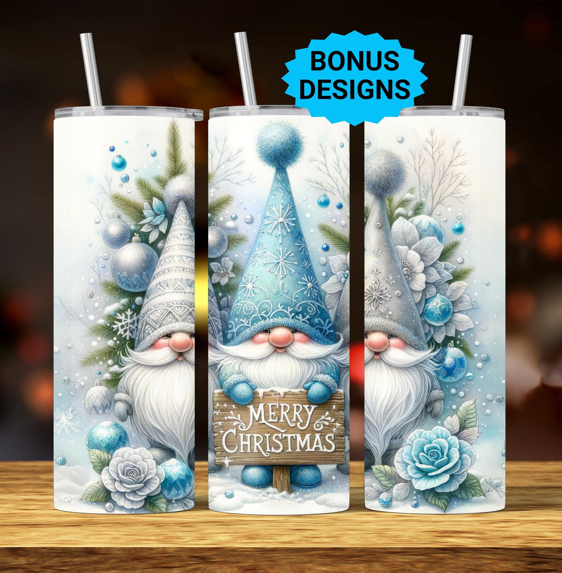 Cute Gnomes Merry Christmas 20oz Tumbler Wrap, Winter Christmas Trees Png, Tumbler Png, 20oz Seamless Wrap, Digital Download