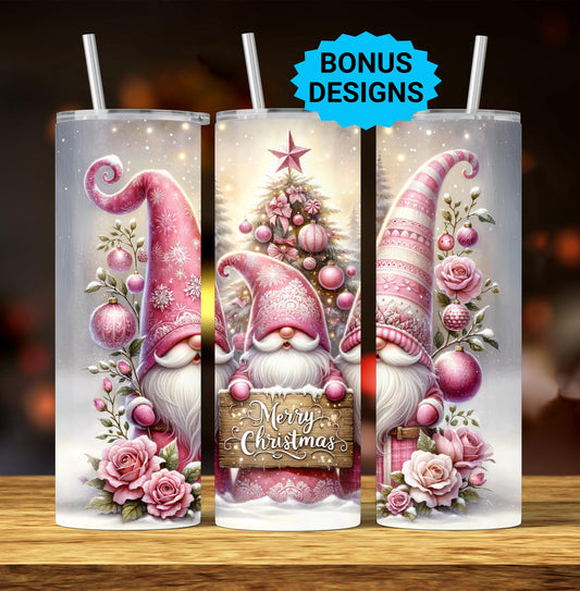 Cute Gnomes Merry Christmas 20oz Tumbler Wrap, Winter Christmas Trees Png, Tumbler Png, 20oz Seamless Wrap, Digital Download
