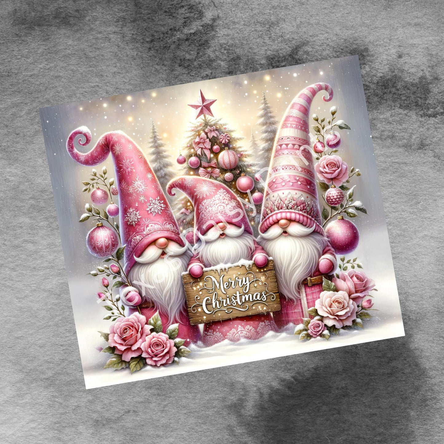 Cute Gnomes Merry Christmas 20oz Tumbler Wrap, Winter Christmas Trees Png, Tumbler Png, 20oz Seamless Wrap, Digital Download