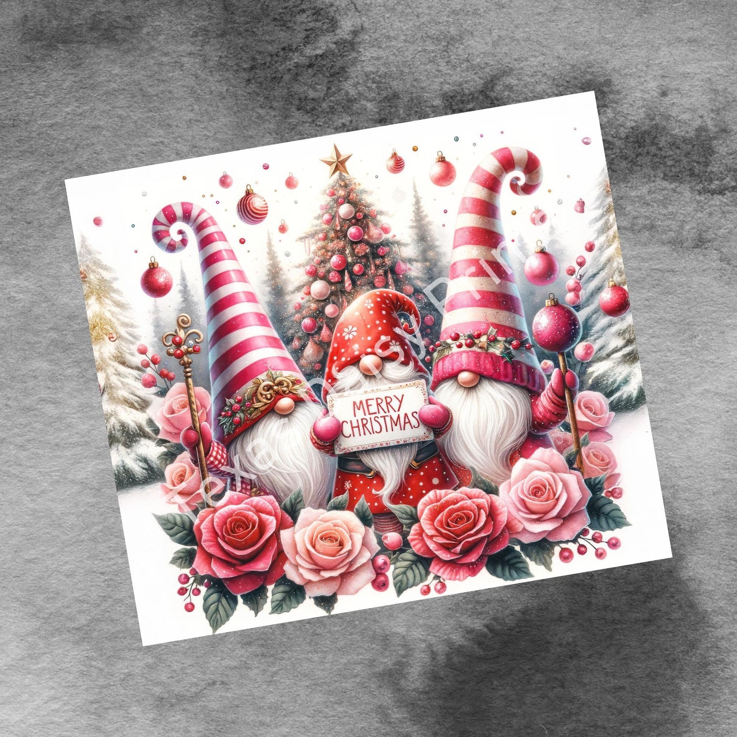 Cute Gnomes Merry Christmas 20oz Tumbler Wrap, Winter Christmas Trees Png, Tumbler Png, 20oz Seamless Wrap, Digital Download