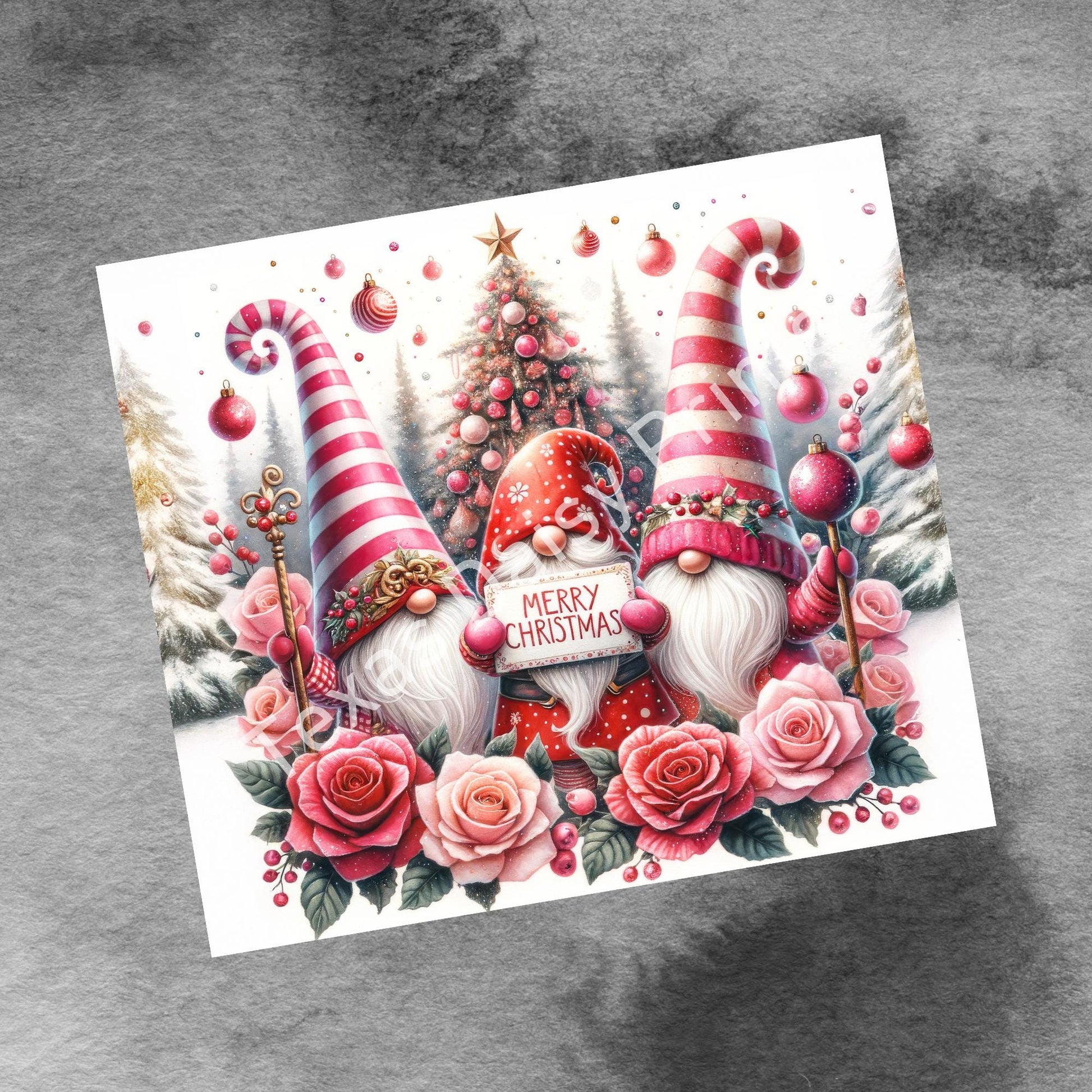 Cute Gnomes Merry Christmas 20oz Tumbler Wrap, Winter Christmas Trees Png, Tumbler Png, 20oz Seamless Wrap, Digital Download