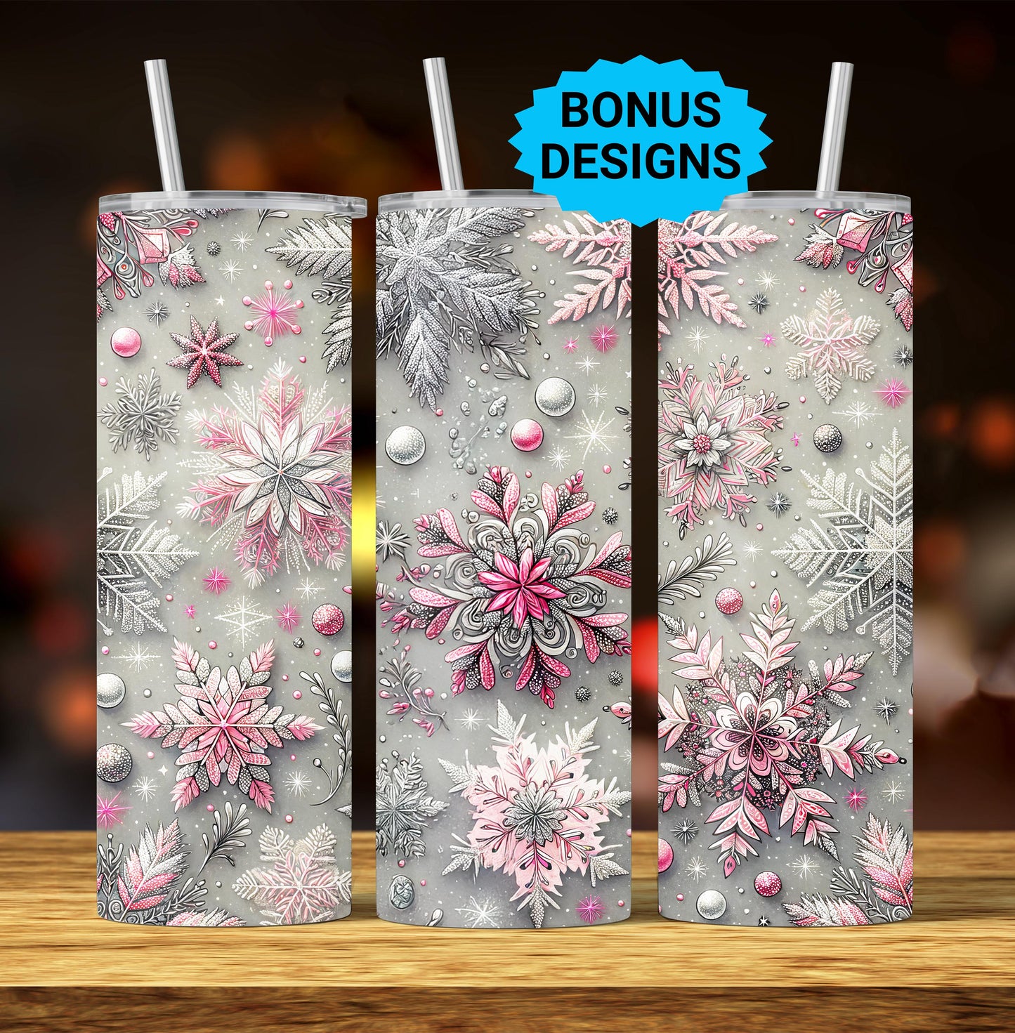 Winter Snowflakes 20oz Skinny Tumbler Wrap Design PNG, Holiday Seamless 20oz Sublimation Wrap, Digital Download