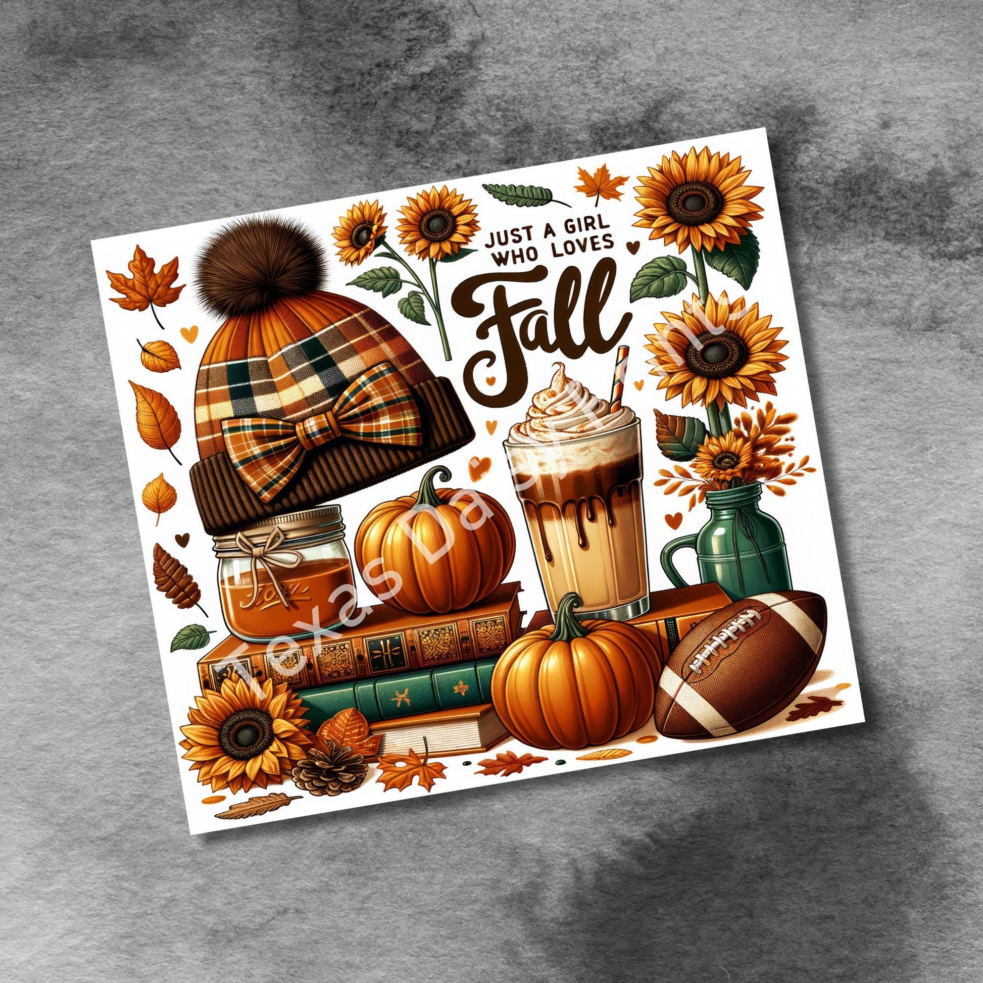 Just a Girl Who Loves Fall Tumbler Wrap, Seamless Pumpkins Football Sunflower 20oz Skinny Tumbler Sublimation Design PNG, Design Sublimation