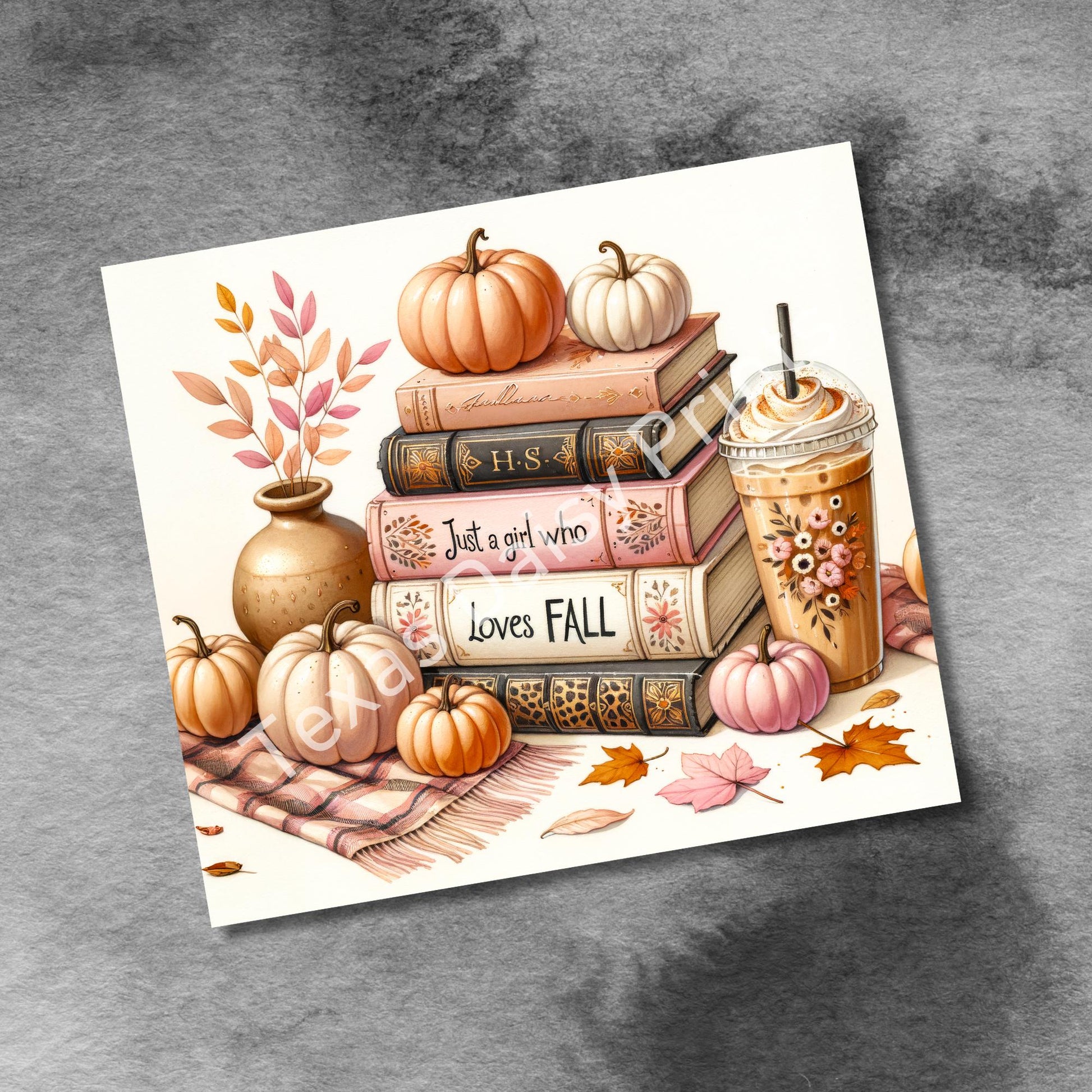 Just a Girl Who Loves Fall Tumbler Wrap, Seamless Books Pumpkins 20oz Skinny Tumbler Sublimation Design PNG, Design Sublimation