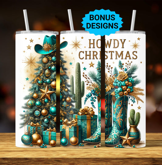 Seamless Country Western Christmas 20oz Skinny Tumbler Wrap, Digital Download PNG, Southwestern Country Christmas Sublimation Design