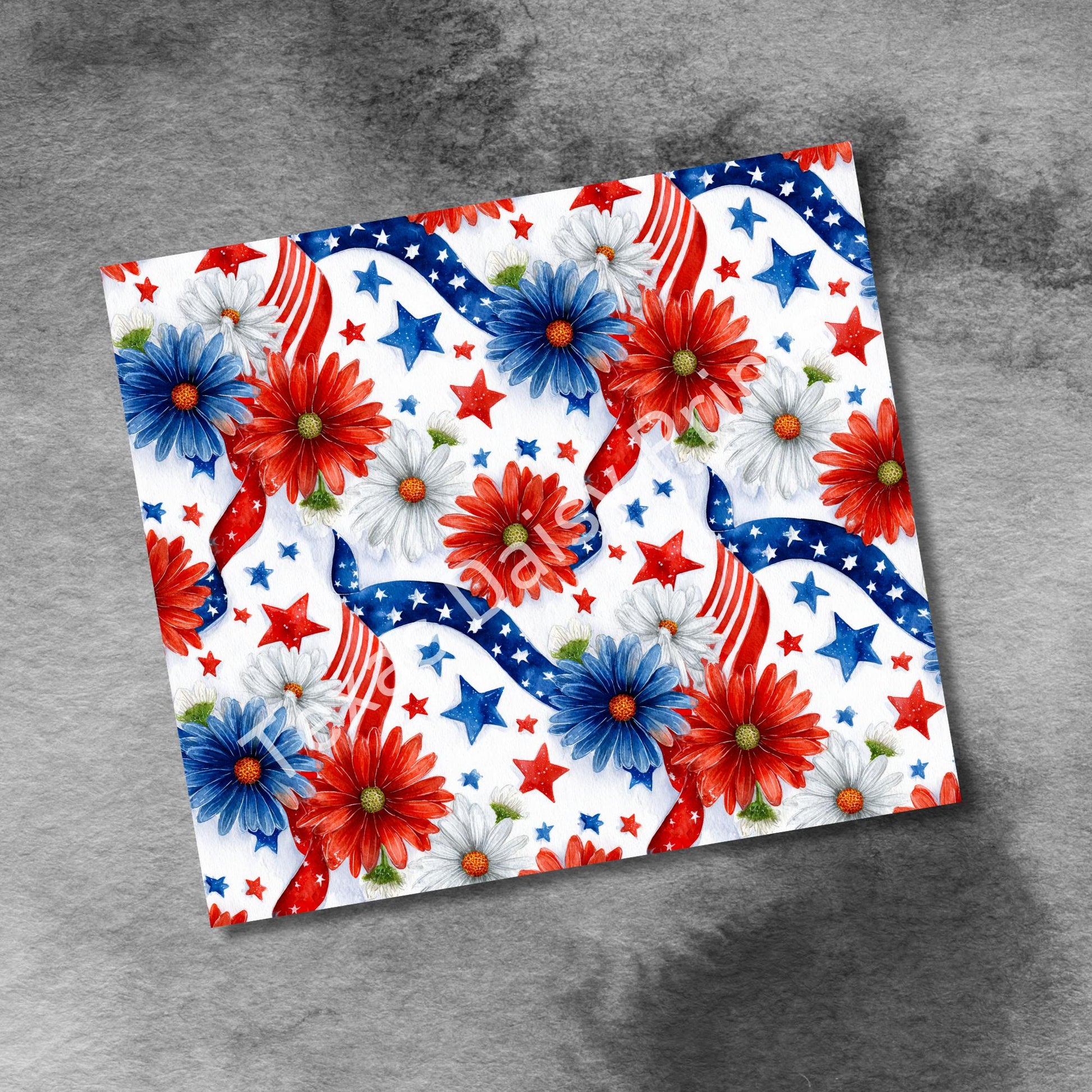 Patriotic Flowers and Stars 20oz Skinny Tumbler Seamless, 4th of July Sublimation Templates,PNG Digital Download