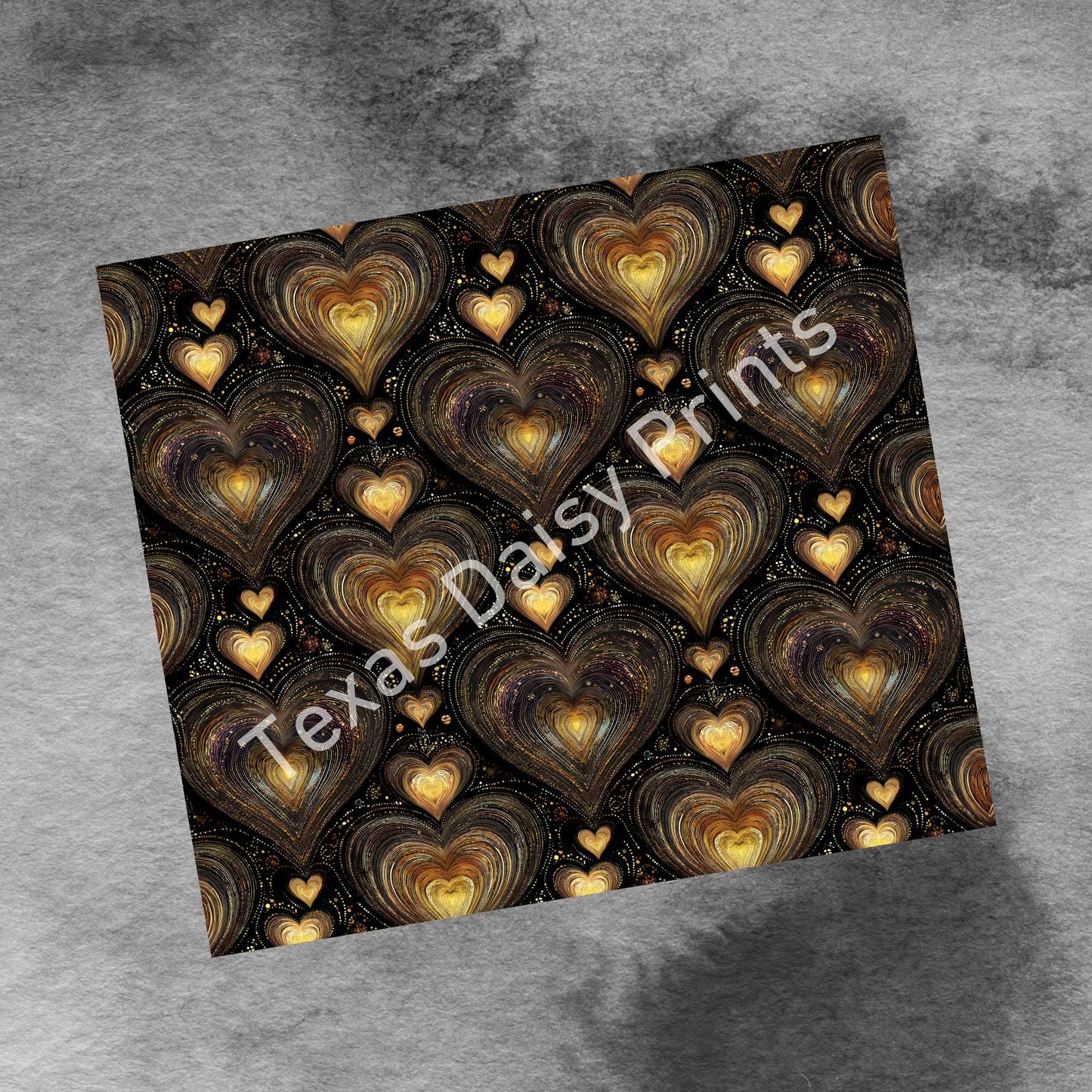 Golden Hearts Sparkling 20oz Skinny Tumbler, 2 Versions Valentines Seamless Sublimation Design Templates, PNG Digital Download