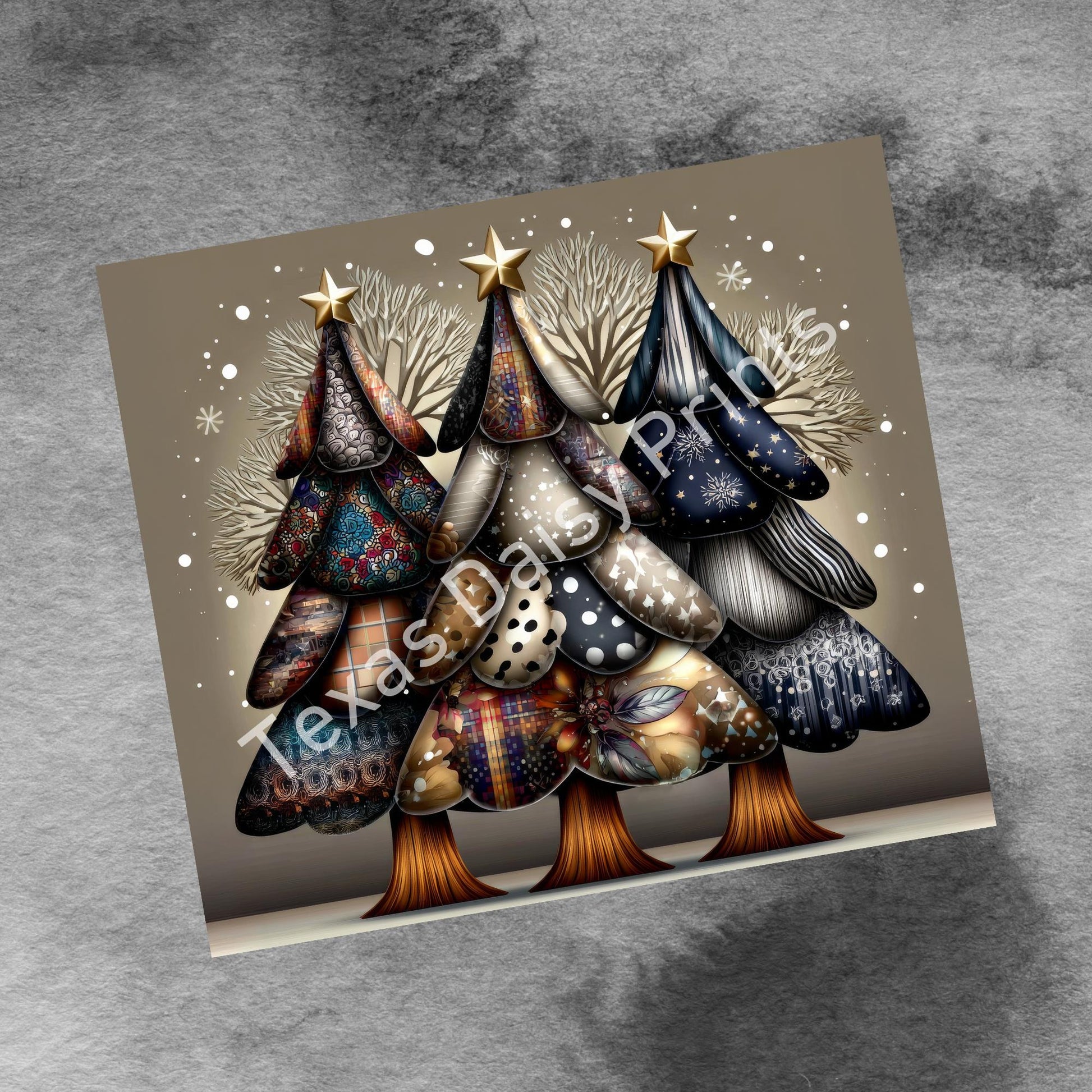 Vintage Patchwork Christmas Trees, 20oz Skinny Tumbler Wrap, Seamless Sublimation Tumbler Design, Digital Download