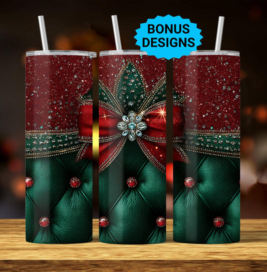 Luxury Christmas Tumbler Wrap Png, 20oz Seamless Sublimation Tumbler Design, Glam Bling Fancy Coquette Trendy Girly Digital Download