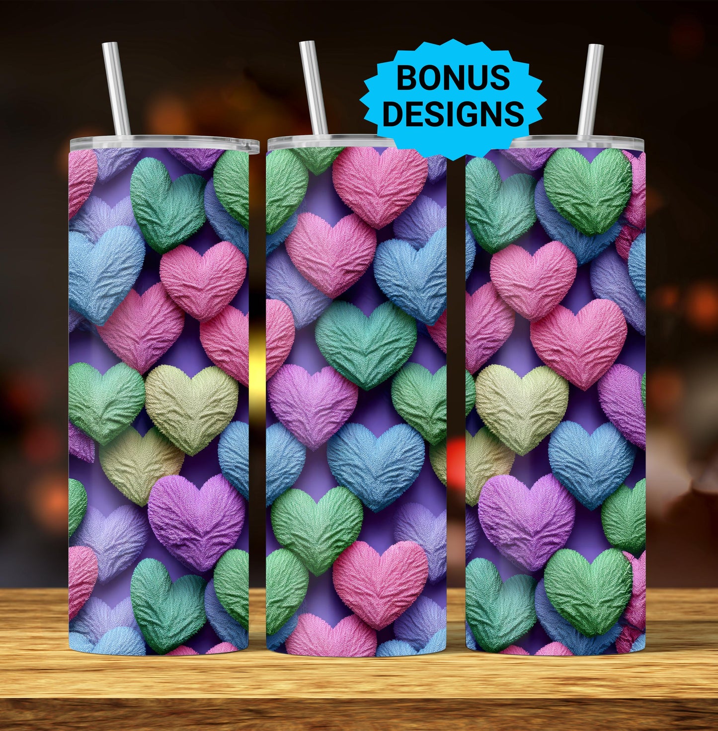 Valentines Hearts 20oz Skinny Tumbler Seamless Sublimation Design Templates,Straight PNG Digital Download