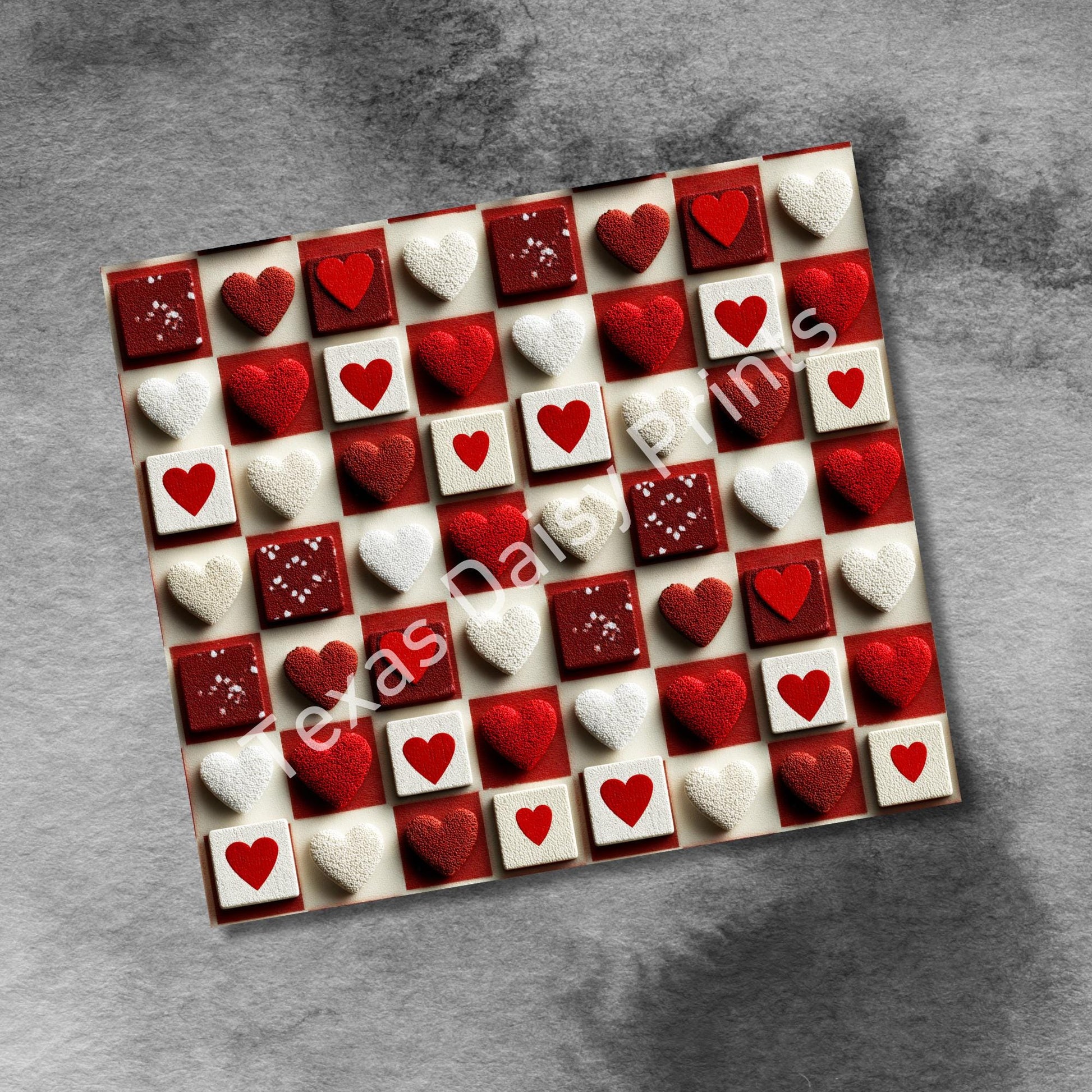 3D Hearts Checkered, 20oz Skinny Tumbler, Valentines Seamless Sublimation Design Templates, Straight PNG Digital Download